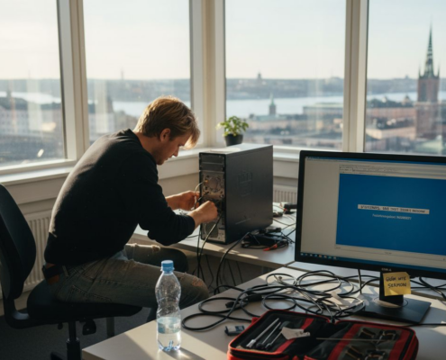 IT-tekniker på plats på kontoret i Stockholm