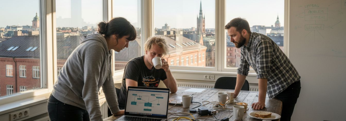 IT-teamet går igenom nätverksstrukturen tillsammans.