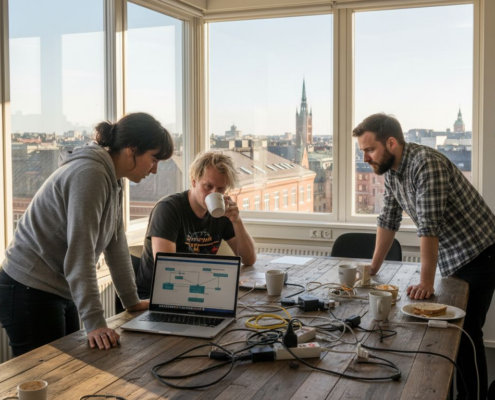 IT-teamet går igenom nätverksstrukturen tillsammans.