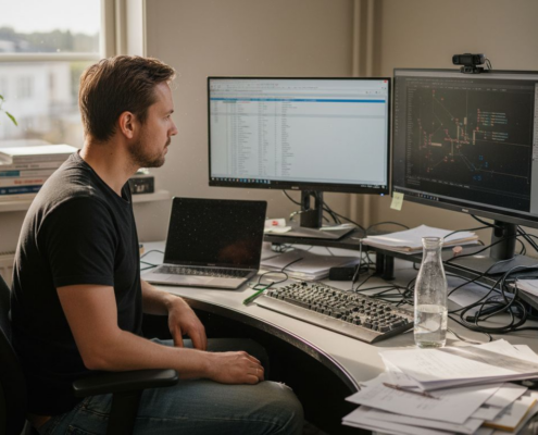 En IT-expert ser till att kontorets nätverk fungerar som det ska och håller koll på att allt är säkert och stabilt.