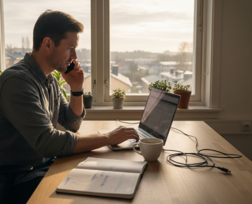 IT-support hjälper en kund på ett mindre kontor
