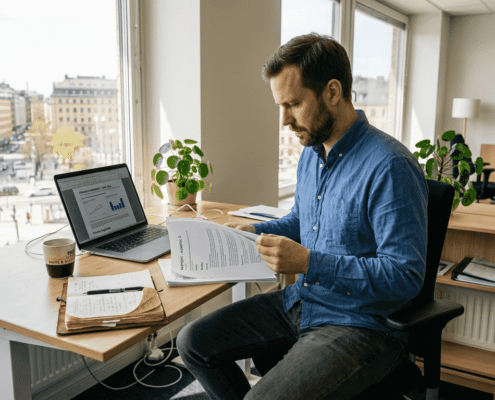 En person jobbar vid en arbetsstation som styrs av AI.